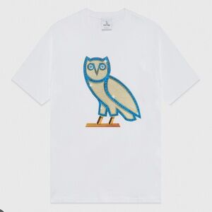 OVO White Shirt with Blue and Gold Owl Design